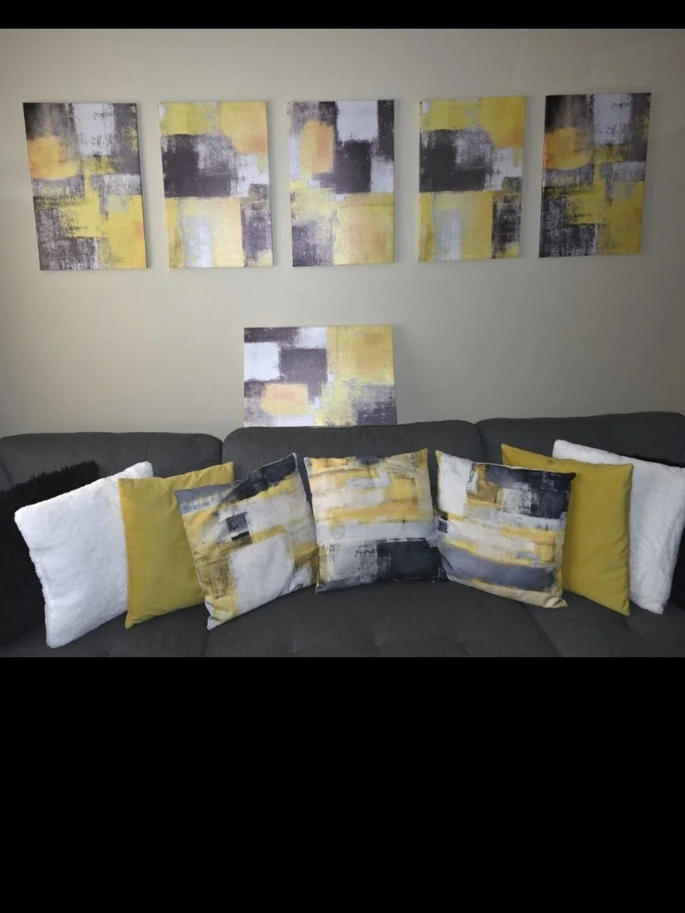 Abstract Yellow and Grey Modern Throw Pillow Covers - Set of 3